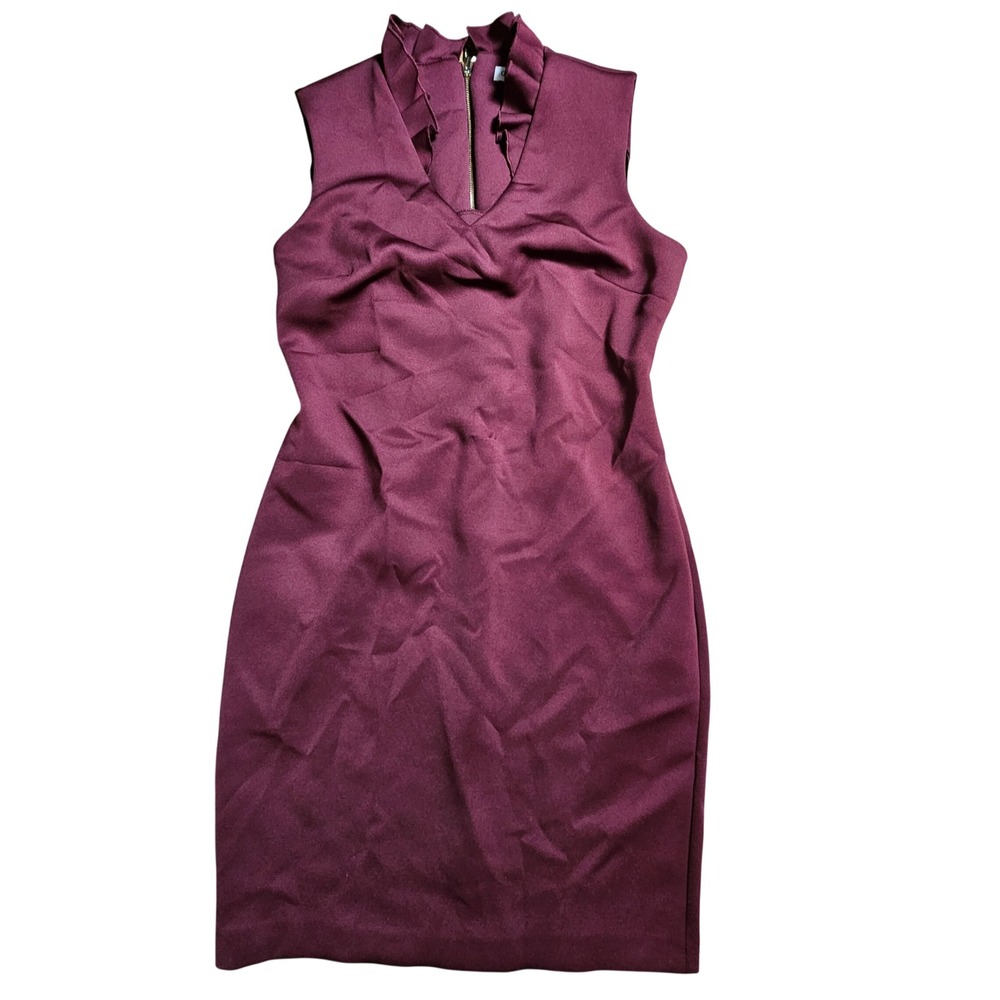 Calvin Klein Ruffled-Collar Scuba Sheath Dress Back Zip‎ 8P Chic Minimalist